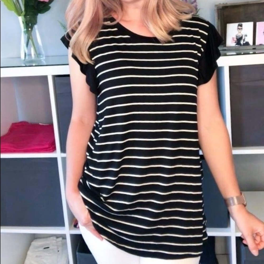 Striped Ruffle Sleeve Top